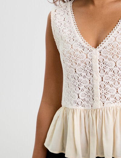 Blouse sans manches dentelle ecru femme