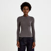 T-shirt ajust&eacute; col roul&eacute; dentelle gris fonc&eacute; femme