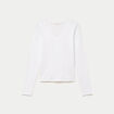 Top ajust&eacute; col v manches longues blanc femme