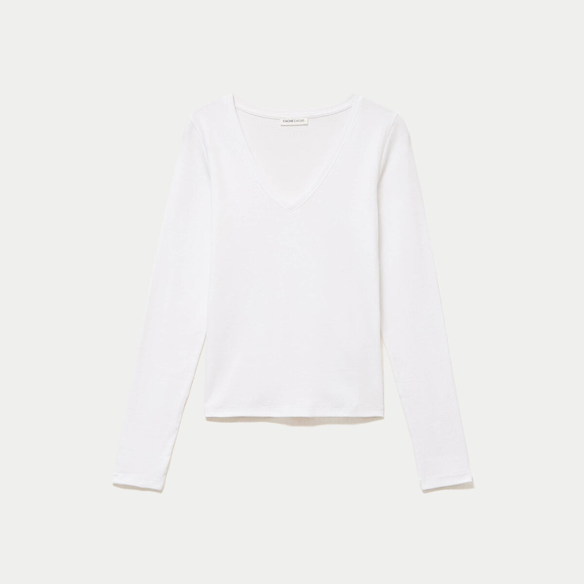 Top ajust&eacute; col v manches longues blanc femme