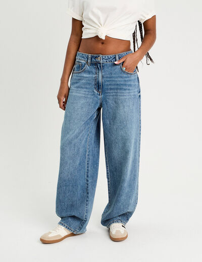 Jeans baggy taille haute denim double stone femme