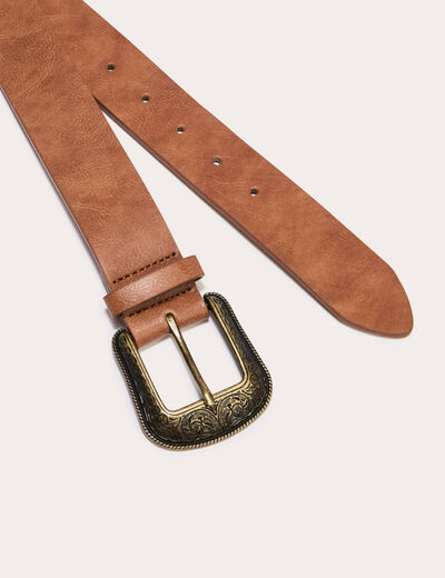 Ceinture large boucle western camel femme