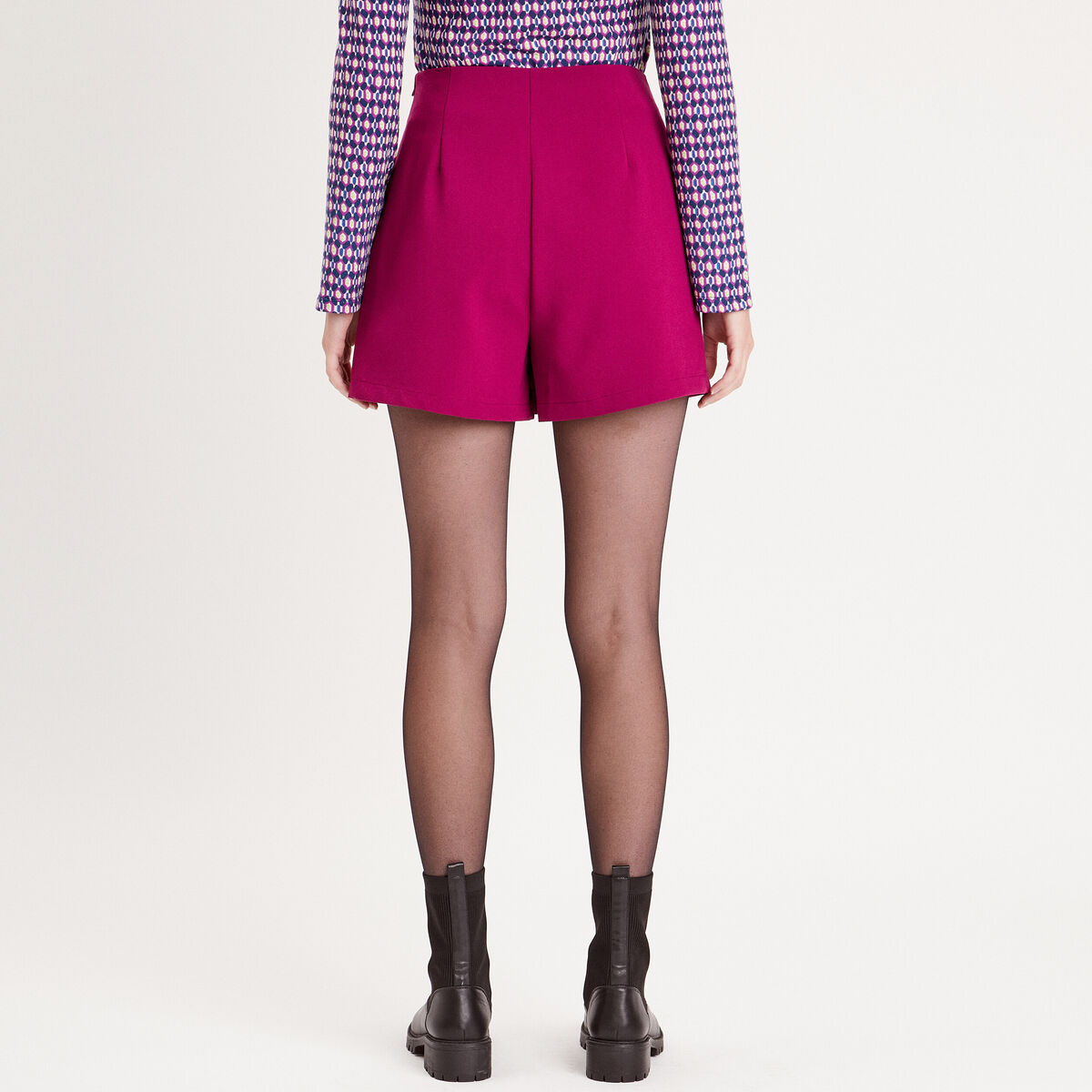 Jupe-short droite fentes violet foncé femme