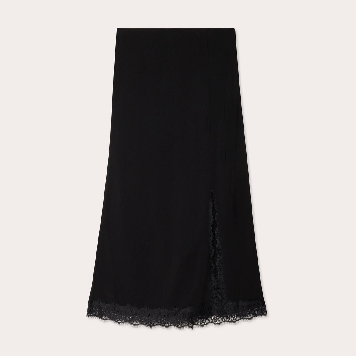 Jupe midi droite fendue noir femme