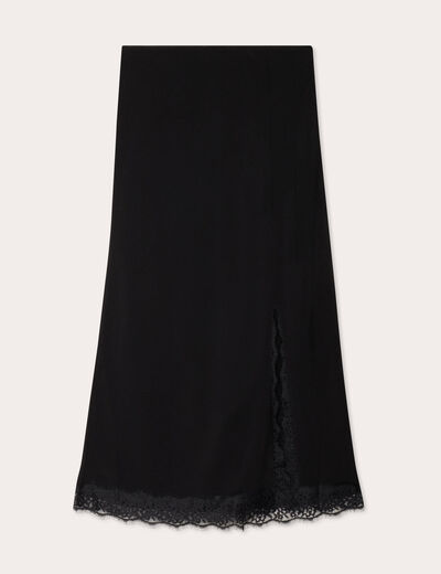 Jupe midi droite fendue noir femme
