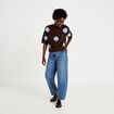 Pull col rond manches courtes marron fonc&eacute; femme