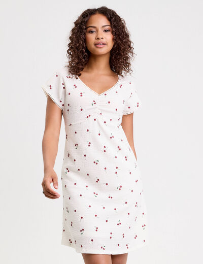Robe courte évasée col v manches courtes blanc femme