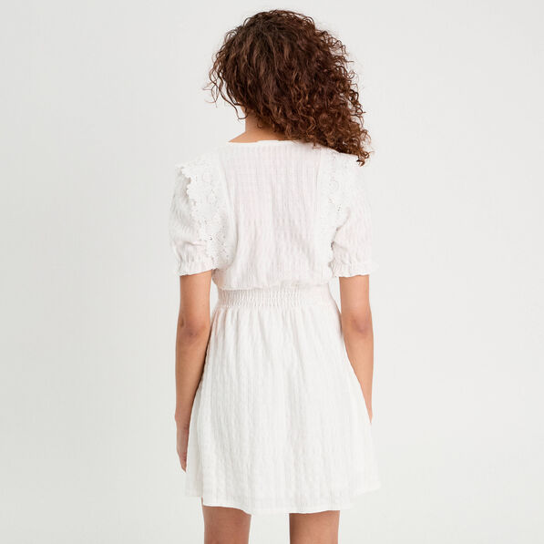 Robe évasée dentelle ecru femme
