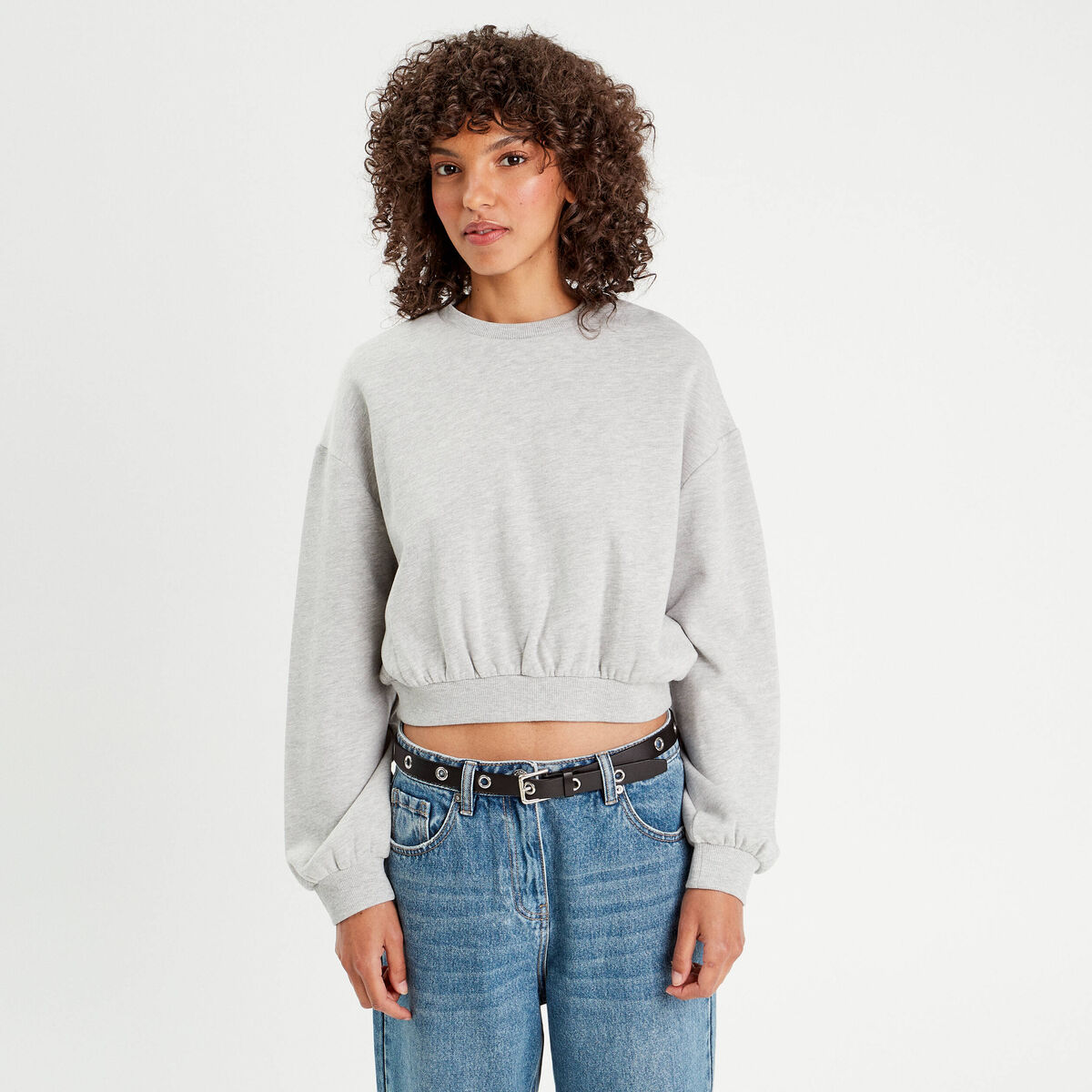 Sweat manches longues gris clair femme