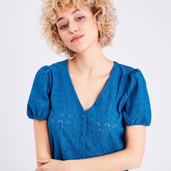 blouse manches courtes bleu canard femme Blouse manches courtes bleu canard femme