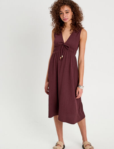 Robe midi évasée sans manches prune femme