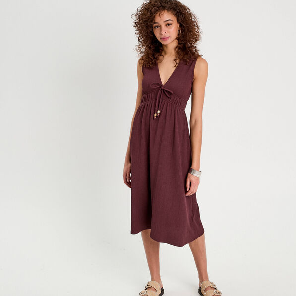 Robe midi évasée sans manches prune femme