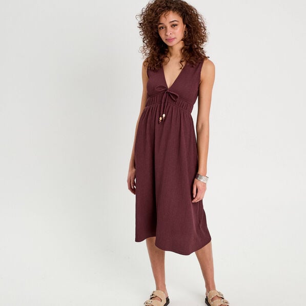robe midi evasee sans manches prune femme Robe midi évasée sans manches prune femme