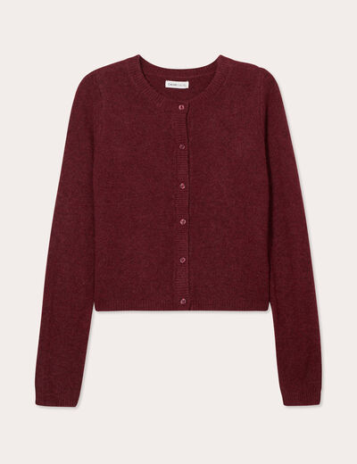 Gilet boutonné manches longues rouge foncé femme