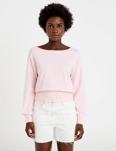 Pull ample manches longues fin rose clair femme