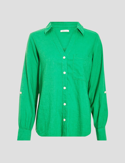Chemise manches longues contenant du lin vert femme