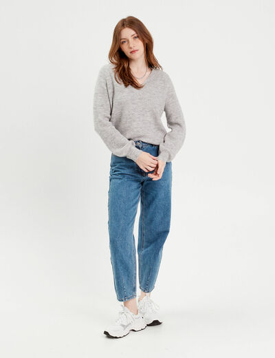 Pull avec col en V gris foncé femme