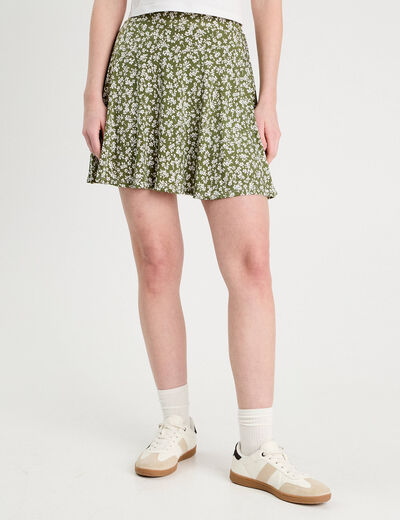 Jupe-short patineuse vert kaki femme