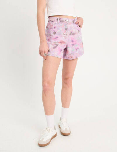 Short large en jean rose femme