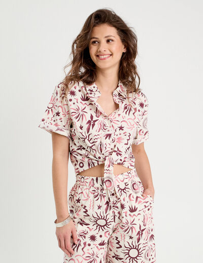 Chemise nouée manches courtes rose femme