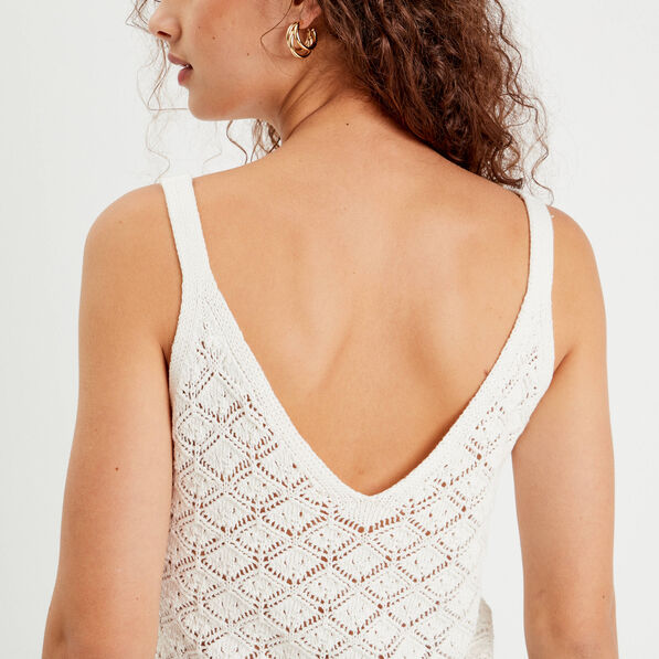 Crop-top ajouré et noué ecru femme