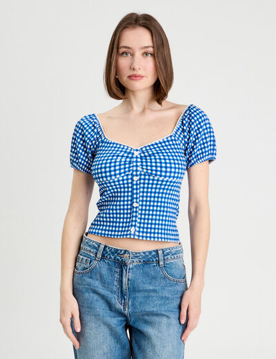Blouse cropped bleu electrique femme