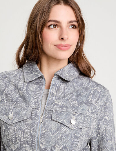 Veste courte zippée bleu gris femme