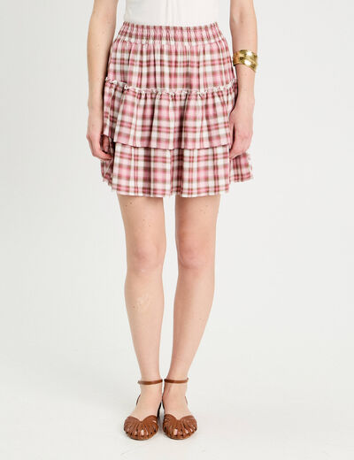 Jupe évasée volants rose femme