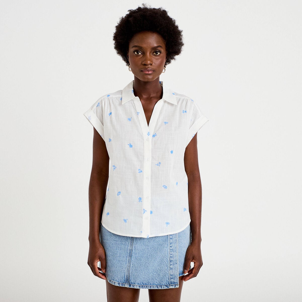 Blouse droite sans manches col rond blanc femme