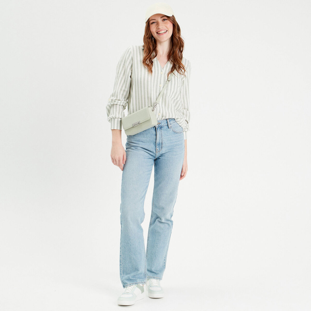 Chemise manches longues contenant du lin vert femme
