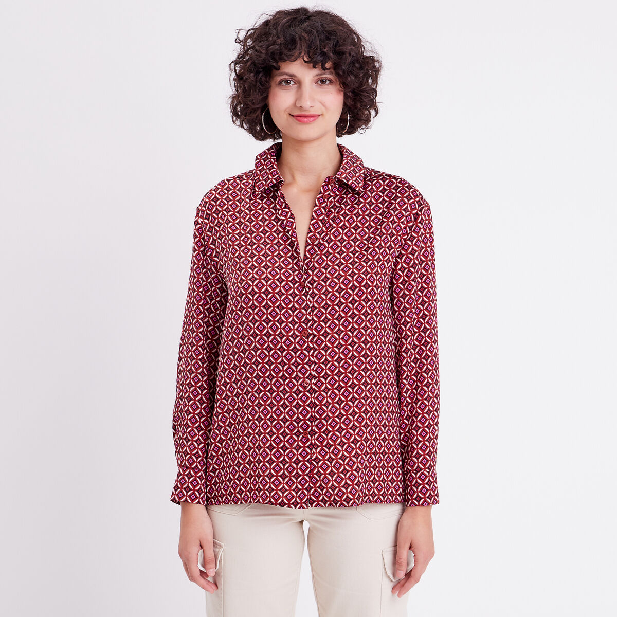 Chemise manches longues satin blanc femme