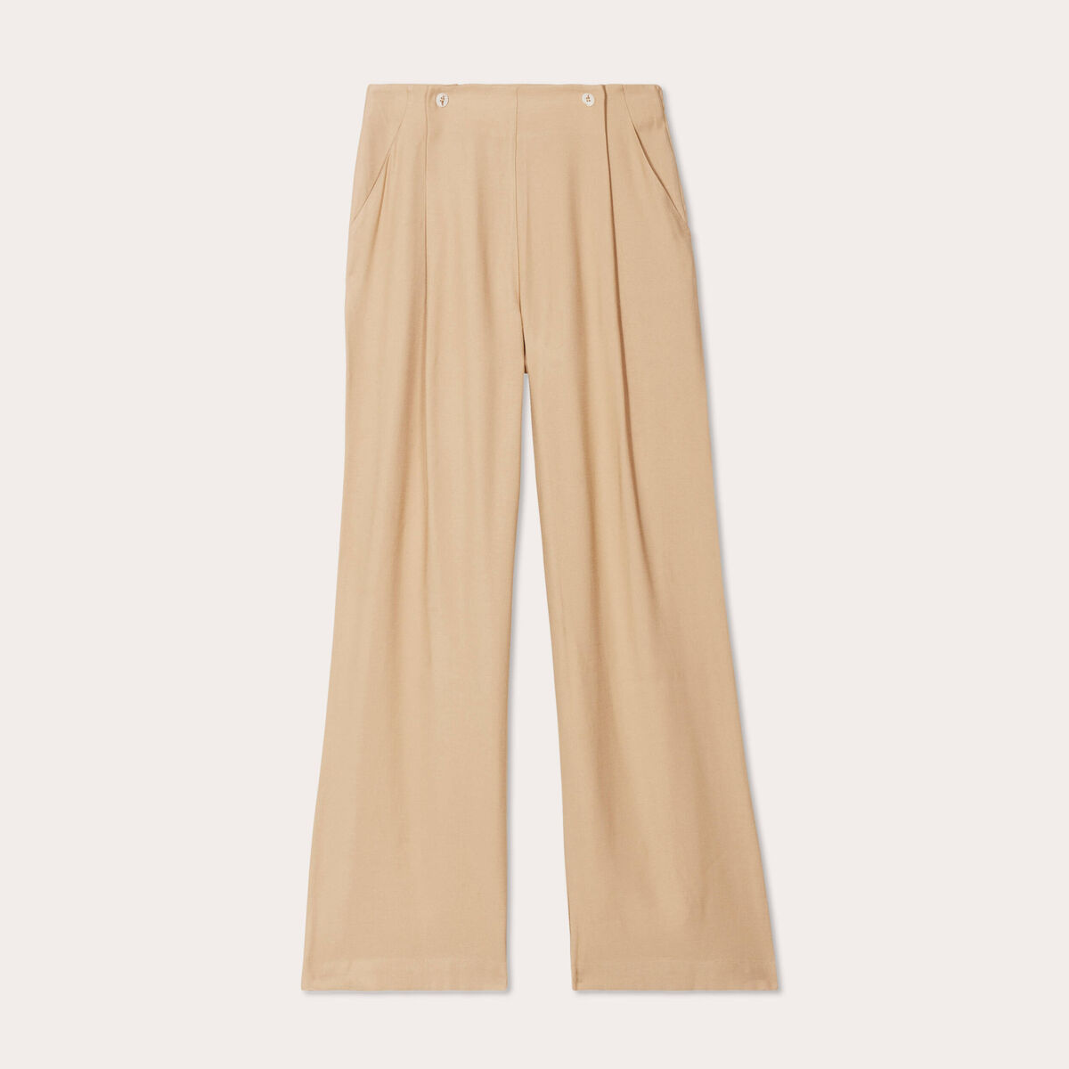 Pantalon large boutons beige femme