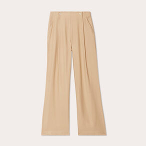 Pantalon large boutons beige femme