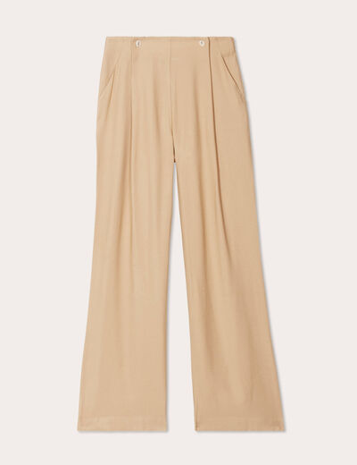 Pantalon large boutons beige femme