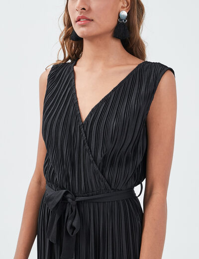 Combinaison pantalon plissée noir femme