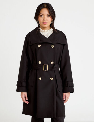Trench col montant manches longues noir femme
