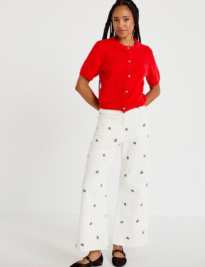 Pantalon bootcut taille haute velours blanc femme