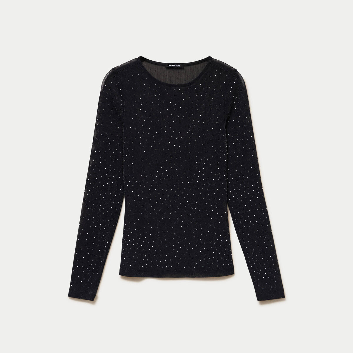 T-shirt ajust&eacute; col rond manches longues noir femme