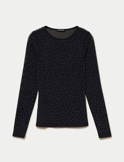 T-shirt ajust&eacute; col rond manches longues noir femme