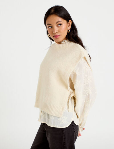 Pull sans manches ivoire femme
