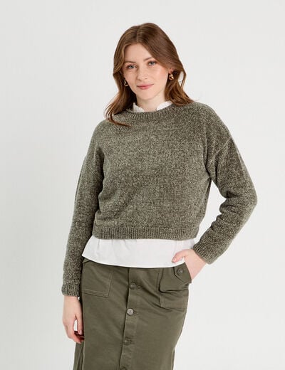 Pull col montant vert kaki femme