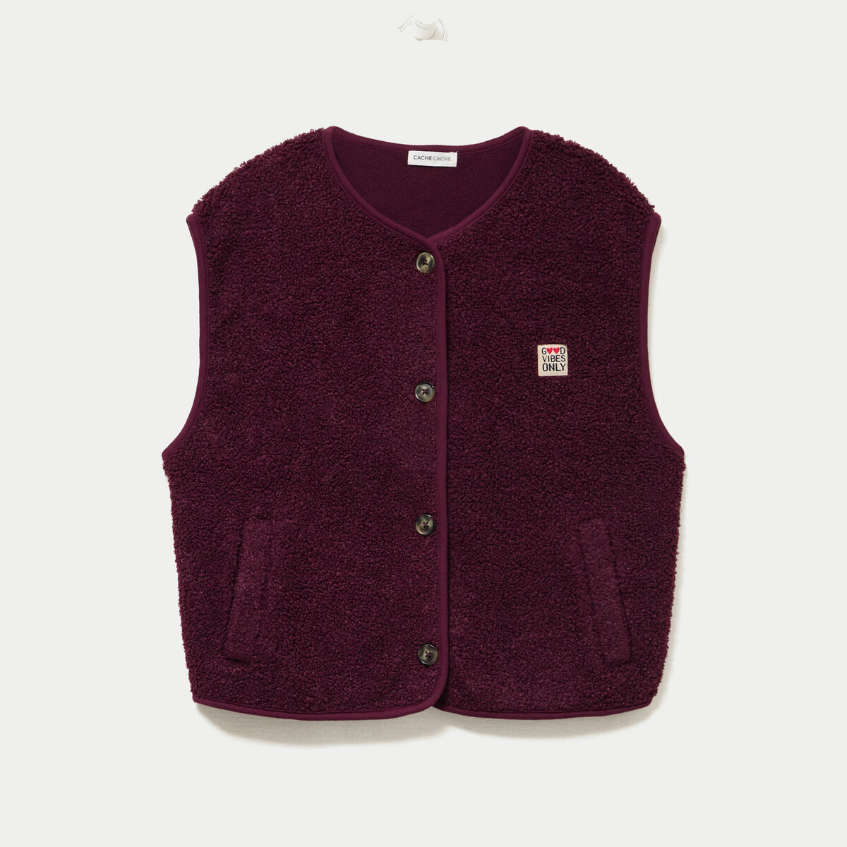 Gilet sans manches fausse fourrure prune femme