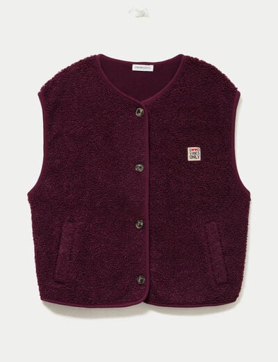 Gilet sans manches fausse fourrure prune femme