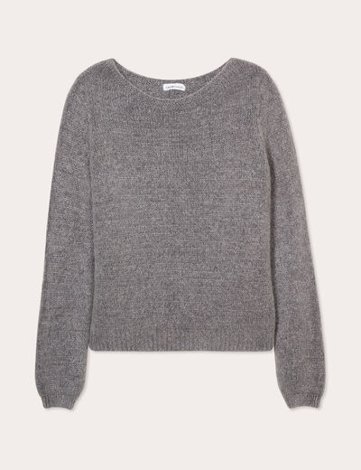 Pull fils m&eacute;tallis&eacute;s col bateau gris fonc&eacute; femme