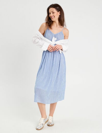 Robe midi évasée bretelles bleu clair femme