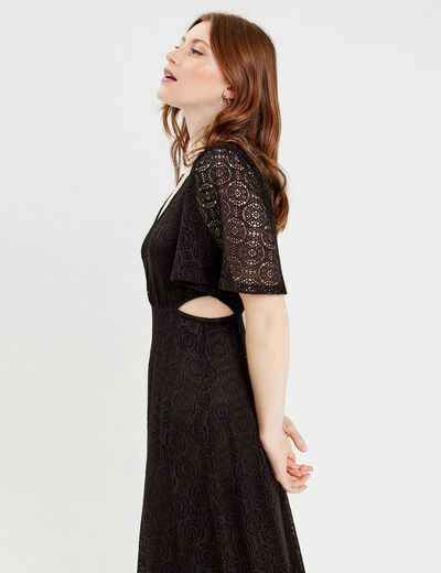 Robe longue évasée dentelle noir femme
