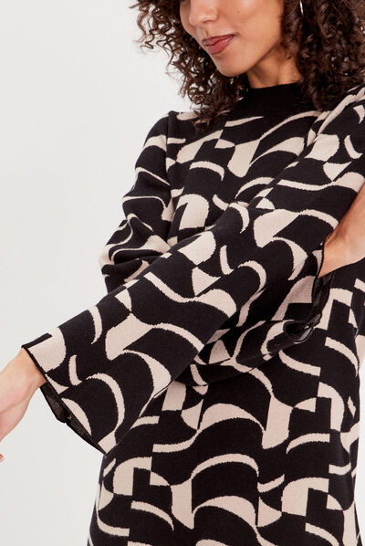 Robe pull droite col montant blanc femme