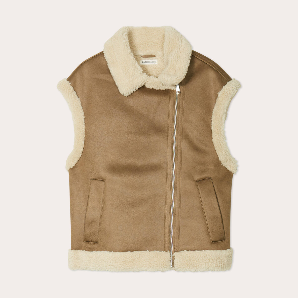 Blouson sans manches zippé taupe femme