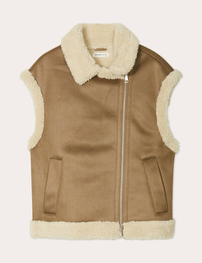 Blouson sans manches zippé taupe femme