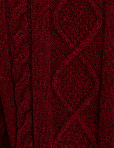 Pull avec torsades rouge foncé femme